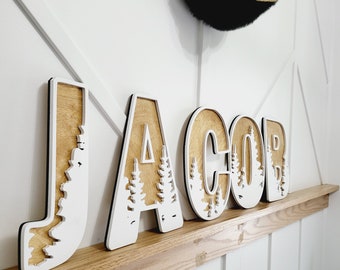 Woodland Nursery Name Sign: Layered 3D Wood Letters, Forest Decor