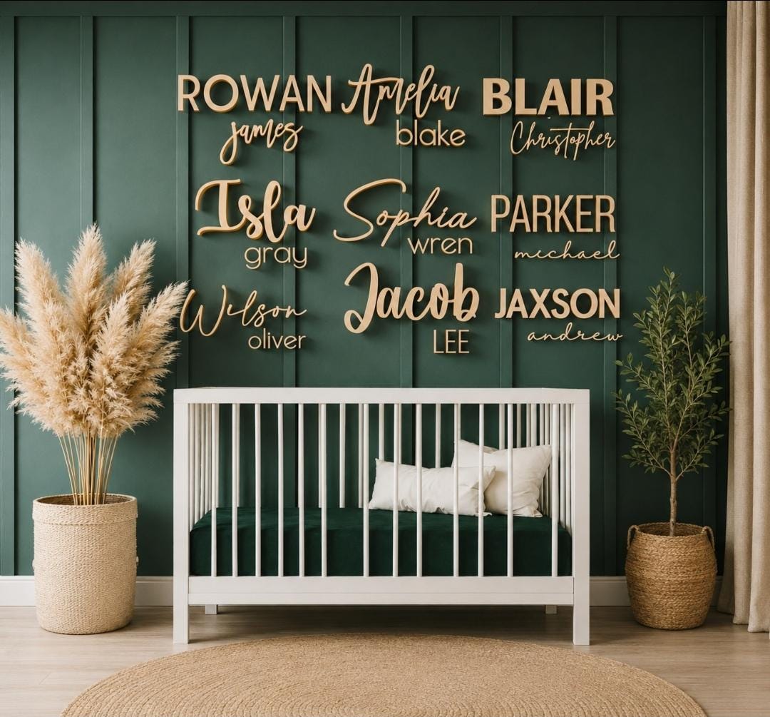 Custom Wood Nursery Name Sign: Modern Script Wall Decor - Etsy