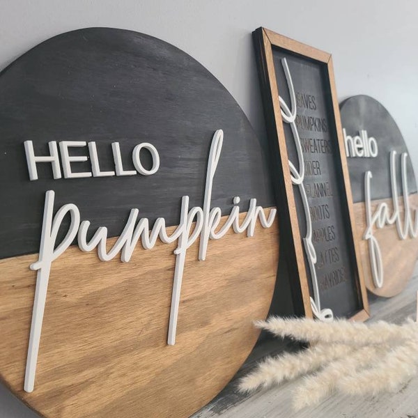 Fall 2022 Decor Bundle  3d wood hello fall hello pumpkin fall bucketlist list framed circle round front porch door decor sign