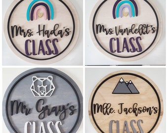 3d wood round Teacher class christmas end of year graduation present sign ms mr rainbow male or female teacher gift year end appreciation