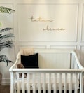 Wood script nursery baby room name laser cut sign cursive first and middle name signature font floating wall mounted crib change table decor