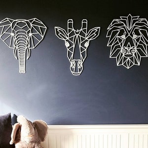 All Wood 3D Geometric Safari giraffe lion elephant Head Wall Decor geometric animal head Wall Art nursery decor,Living room office