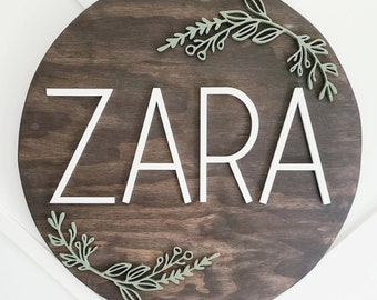 3D round circle wood name sign girls room nursery botanical greenery boho nursery name sign