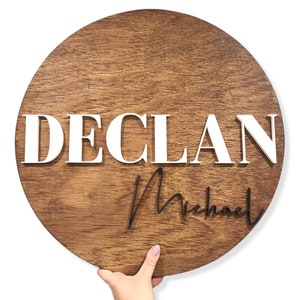 Round circle 3d wood name sign room nursery name sign decor baby shower newborn gift black white boys girls photo