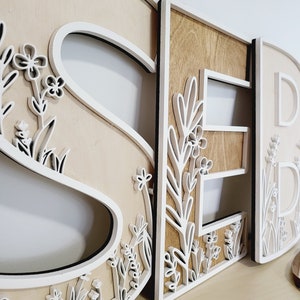 Wildflower Flowered Wall Decor Wood Nursery Letters Boho Name Sign Layered 3d Letters Floral Wooden Alphabet Letters Girls Room Sign Bedroom image 3