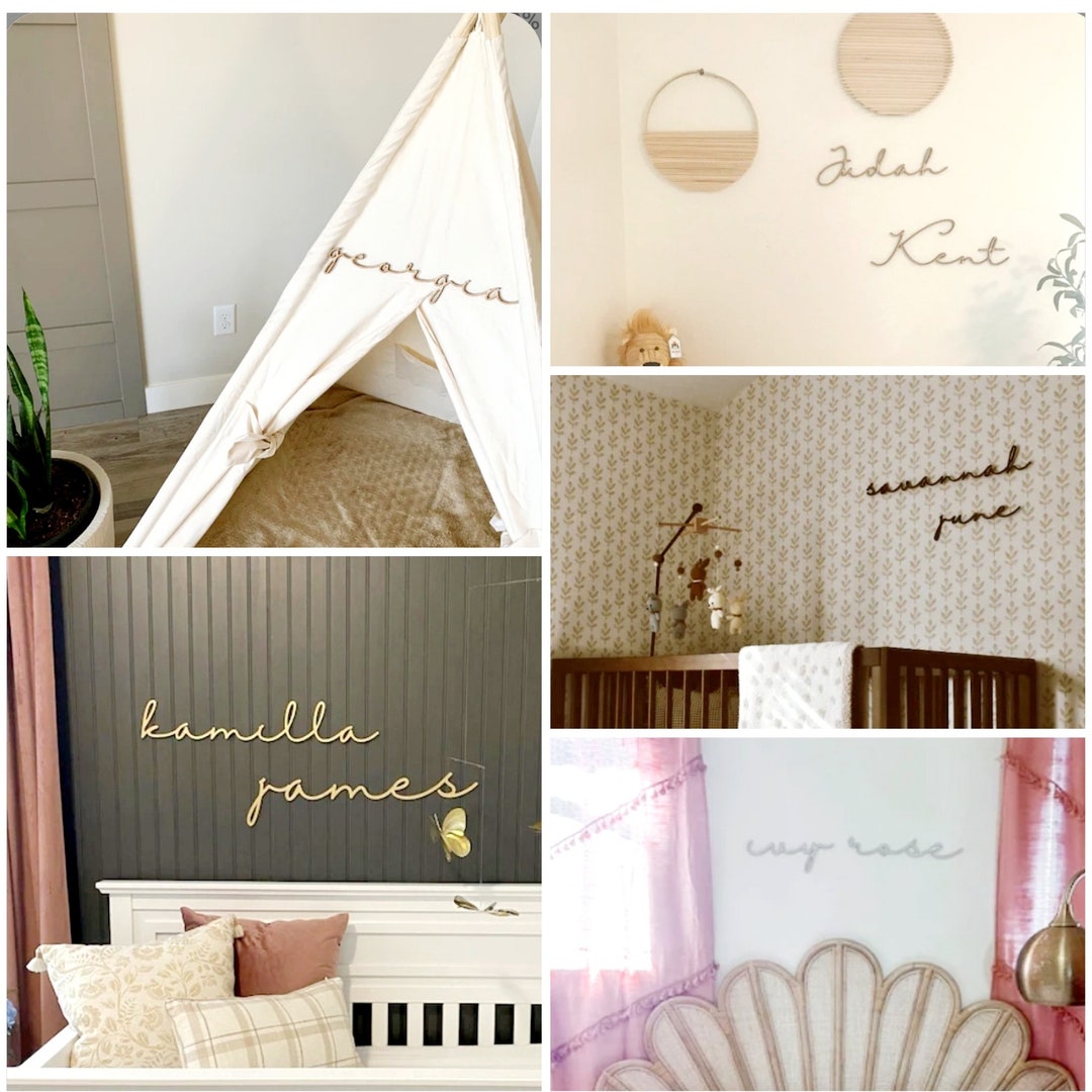 Wood Script Nursery Baby Room Name Laser Cut Sign Cursive First and ...