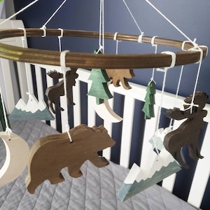 13 piece wilderness woodland forest bear tree mountain mobile for nursery or bedroom decor ideas