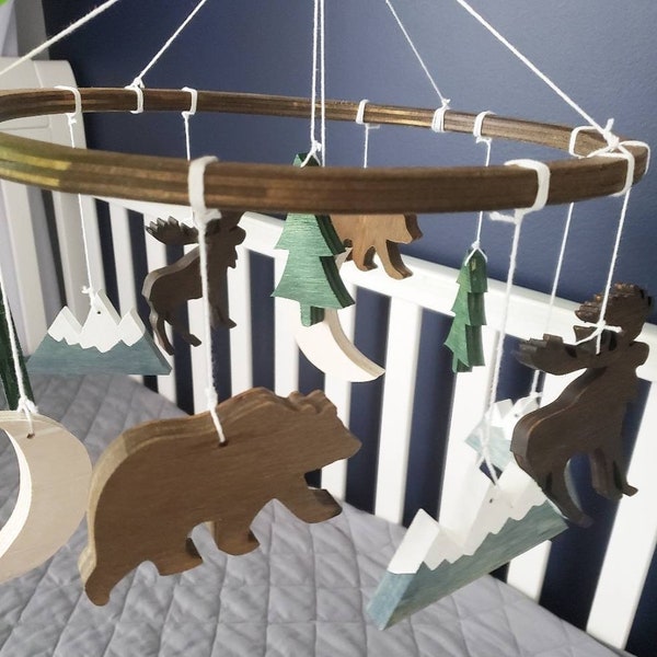 13 piece wilderness woodland forest bear tree mountain mobile for nursery or bedroom decor ideas