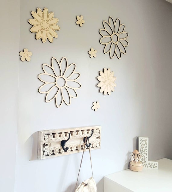 Wood Daisy Wall Decor, Boho Nursery Flower Stickers
