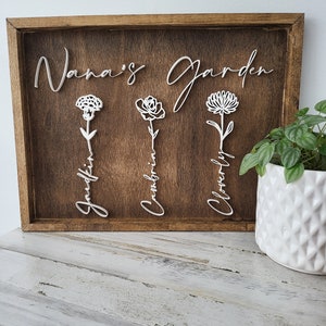 3d Wood Mother day Gift Grandma’s Garden Custom Family Art  Personalized Watercolor Birth Month Flower Christmas Gift to Mom Grandma