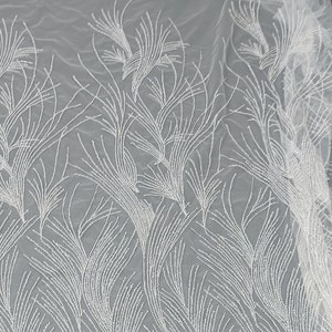 3D Beaded Sequin Lace Fabric: Off-White Bridal Gown Couture