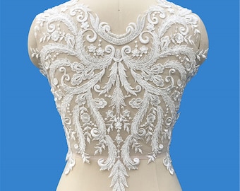 3D Beaded Lace Applique: Tulle Embroidery Bridal Bodice (Pair)