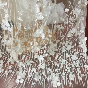 3D Floral Lace Fabric: Tulle Embroidery, Bridal Wedding Gown Lace