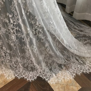 French Chantilly Lace Fabric: 118 Inch Floral Scalloped Eyelash Lace