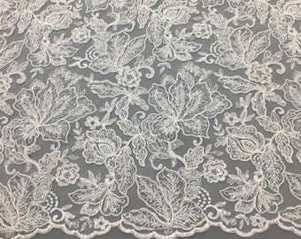 Off-White Flower Lace Fabric: Beaded Sequin Tulle Embroidery, Bridal Wedding Dress Couture Lace