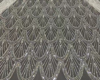 Beaded Embroidery Lace Fabric: Geometric Bridal Wedding Dress Tulle