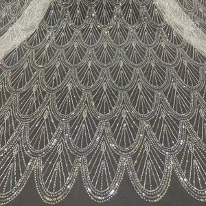 Geometric Beaded Embroidery Lace Fabric,Bridal Dress Lace Fabric,Beaded Tulle Wedding Dress Lace,Couture Lace,Bead Fabric  By The Yard