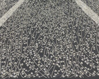 Beaded Embroidery Lace Fabric: 3D Pearl Tulle Wedding Dress Lace