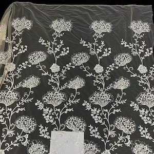 Floral Beaded Embroidery Lace Fabric,Bridal Dress Lace ,Beaded Tulle Embroidery Wedding Dress Lace,Couture Lace,Bead Fabric  By The Yard