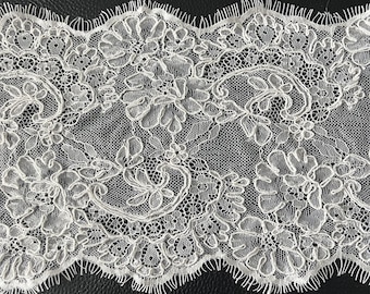 Corded Chantilly Lace Trim: Off-White Bridal Wedding Veil Fabric (3 Meters, 7.5 inch Width)