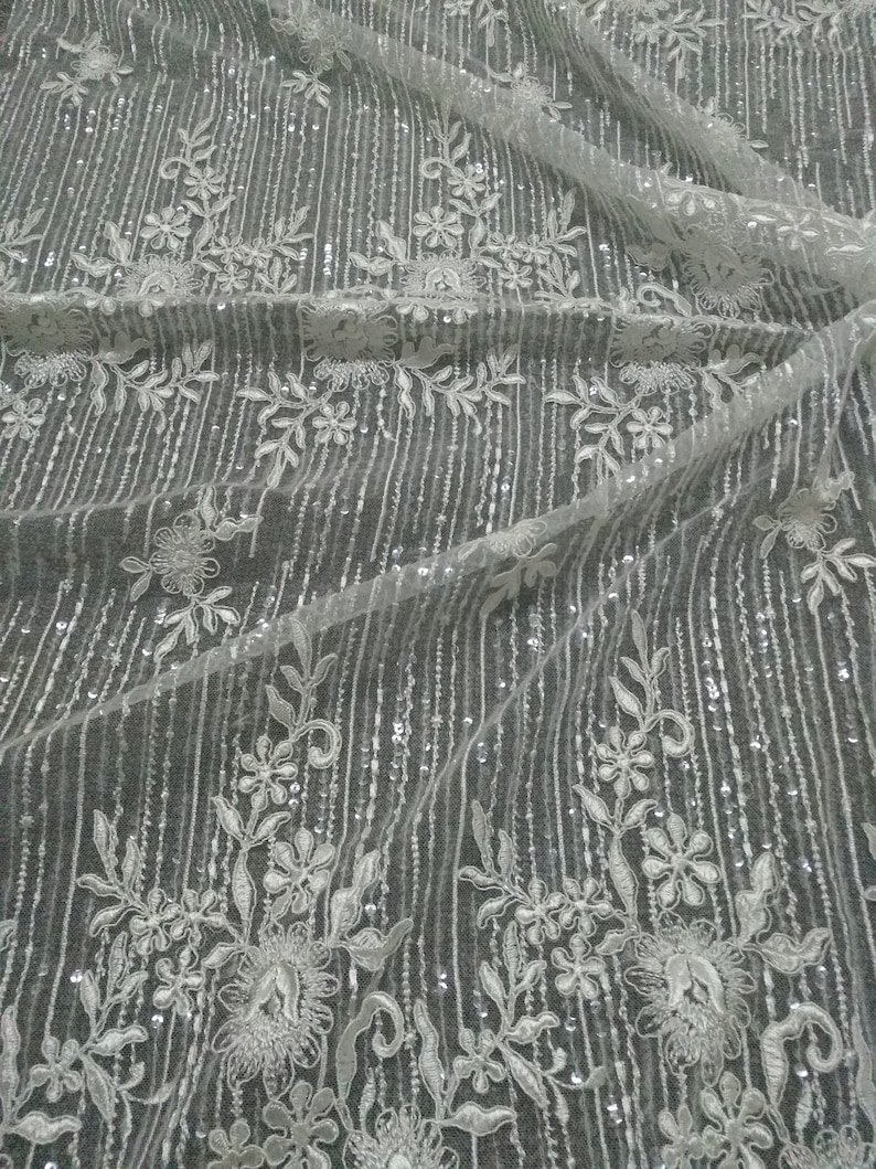 Floral Embroidery Sequins Lace Fabric wedding gown tulle lace fabric bridal dress lace fabric 1.5yard lenght