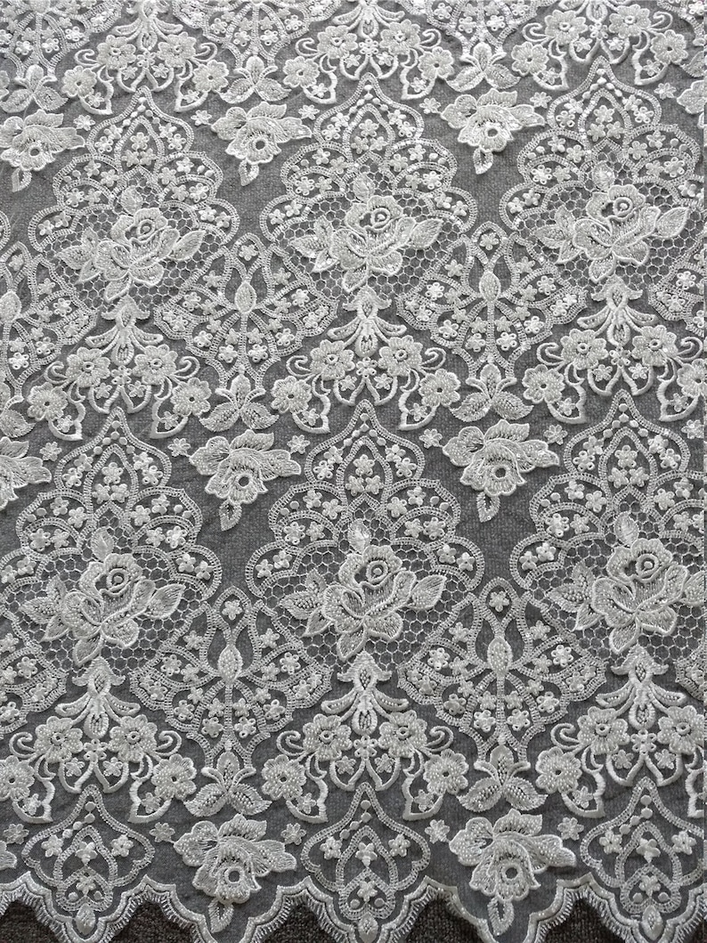 New Style beaded lace fabric with sequins on mesh embroidery vintage style bridal lace fabric