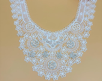 Embroidered Floral Lace Collar Applique: Pearl Neckline Trim By 1 Piece