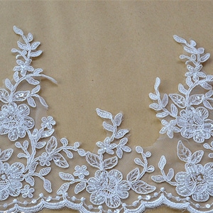 Pearl lace trim, beaded lace trim, alencon lace trim, lace trim for bridal veil, scalloped lace trim for bridal dress