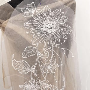 Exquisite Floral Lace Applique for Wedding Dress, Beaded Lace Applique, Sequin Embroidery Flower Bridal Bodice lace Applique, Lingerie Lace