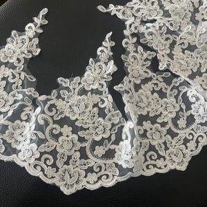 Floral Corded Lace Trim: Off-White Tulle Embroidery, Bridal Veil Lace