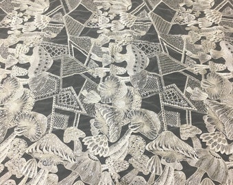 Sequin Embroidery Lace Fabric: Off-White Couture Wedding Dress Lace