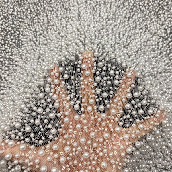 3D Perlen Stickerei Spitzenstoff: Schwere Perlen Couture Brautkleid Spitze