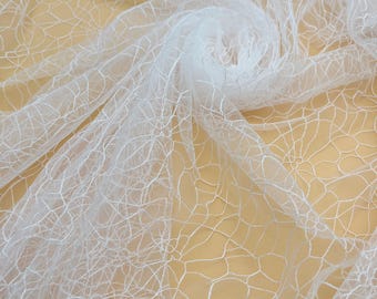 Off-White Tulle Lace Fabric: Floral Embroidery Wedding Dress Veil, By The Yard