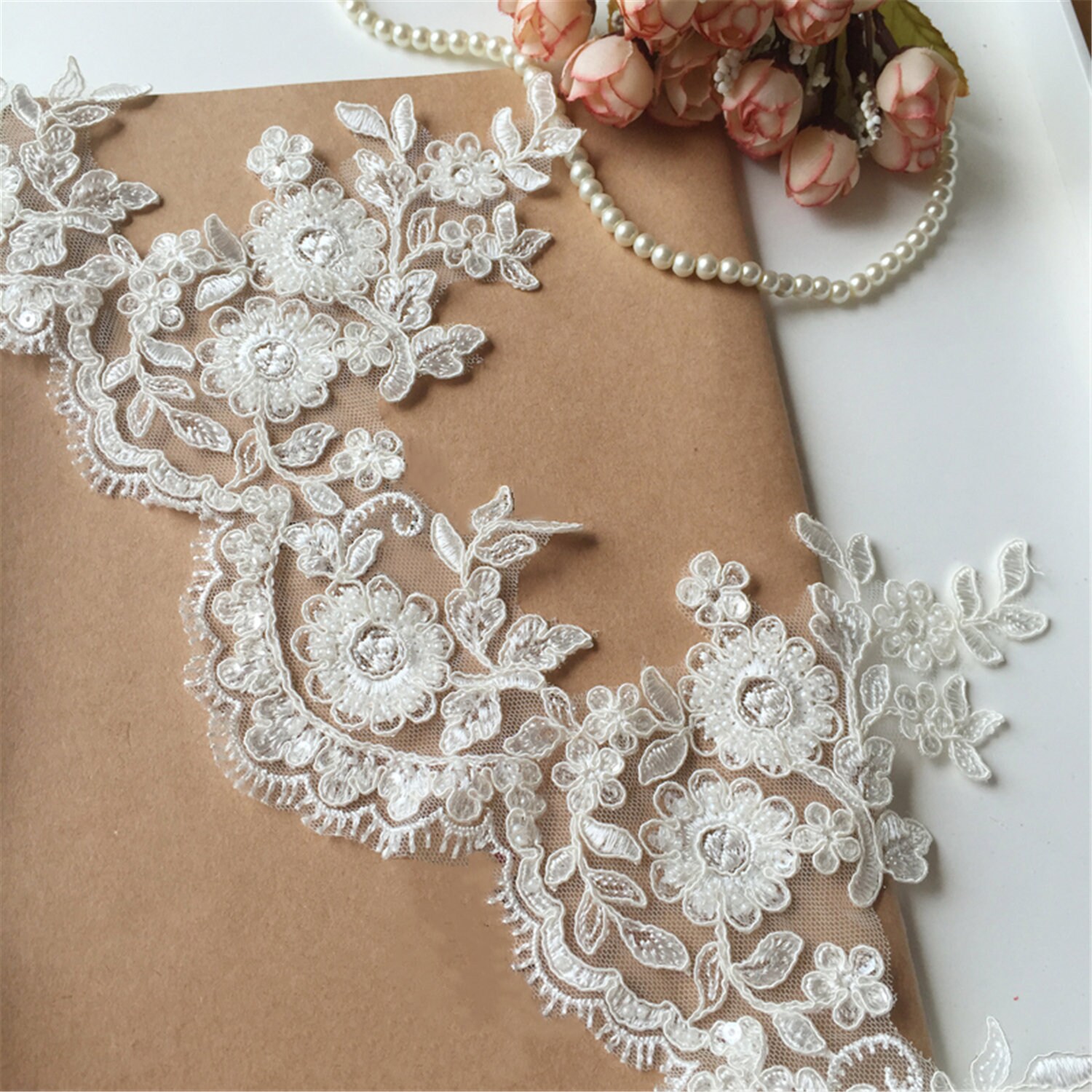 Beaded bridal lace trim discount