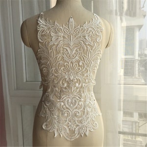 Alencon Lace Applique: Off-White Bridal Gown Bodice (18.9x11.8 inches)