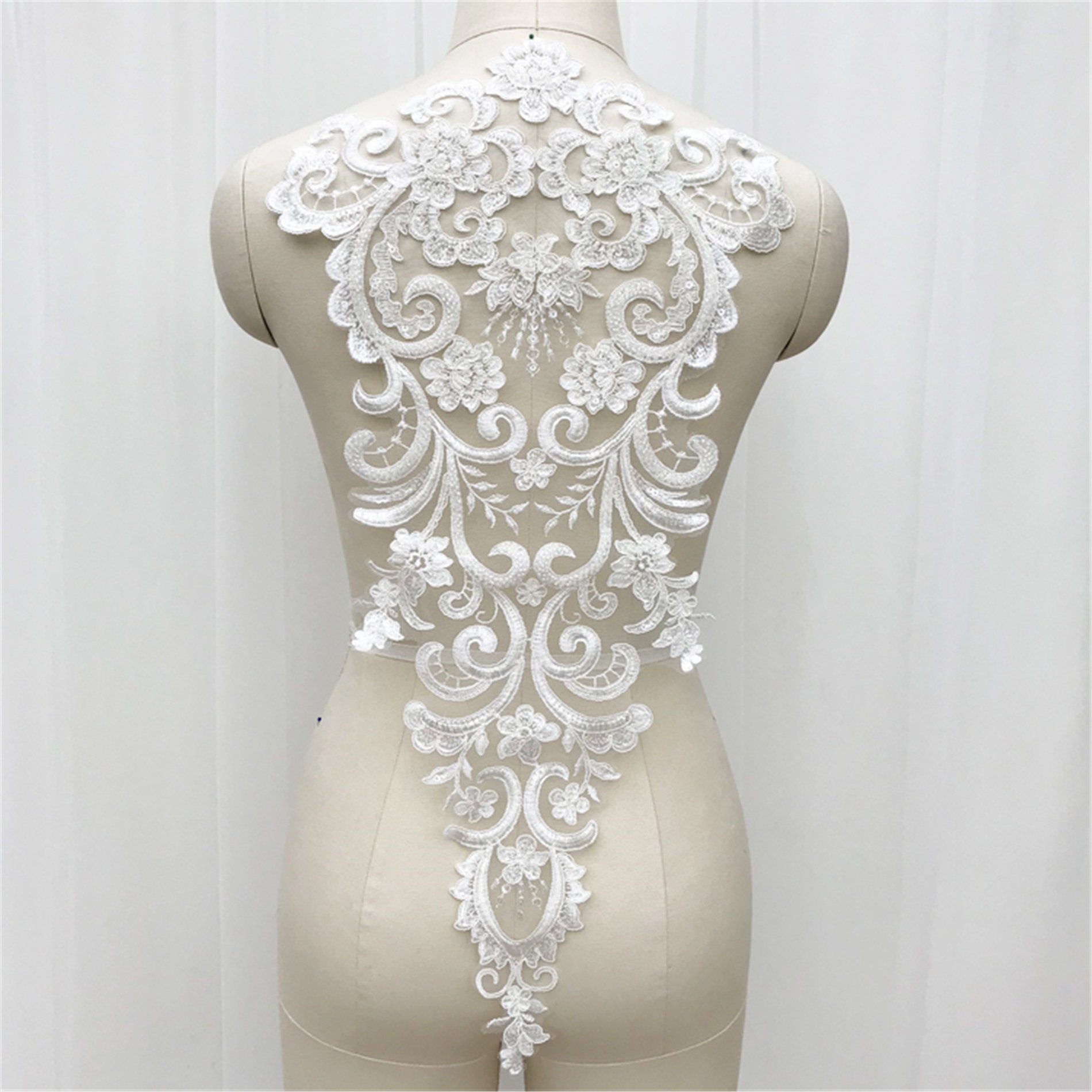 Luxury Beaded Bridal Lace Applique: Wedding Gown Accessory (23.6x12.6 Inches) - Etsy Luxury Beaded Bridal Lace Applique: Wedding Gown Accessory (23.6x12.6 Inches) - Etsy