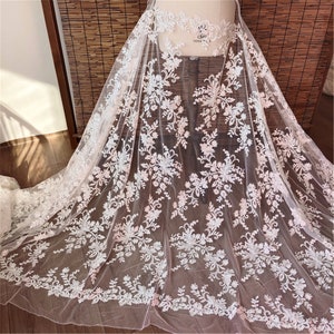 Beautiful Floral Lace Wedding Dress Fabric, Bridal Gown Lace Couture Veil Lace Tulle Embroidered Lace Fabric By The Yrd