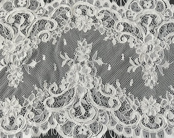 3 Meter Corded Chantilly Lace Fabric: Off-White Eyelash Scallops, 8.6" Wide