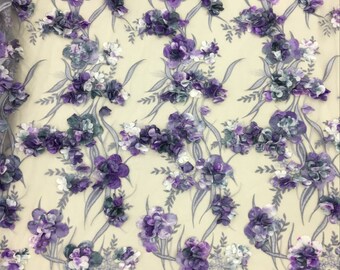 3D Floral Embroidery Lace Fabric: Purple Wedding Gown Lace