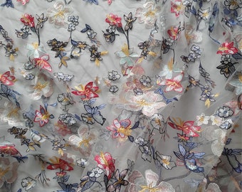 Multicolor Floral Embroidered Lace Fabric: Wedding Bridal Prom Dress