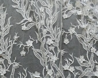 3D Flower Lace Fabric: Beaded Tulle Bridal Lace