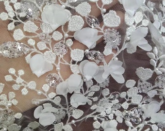 3D Flower Beaded Lace Fabric: Bridal Wedding Dress Embroidery