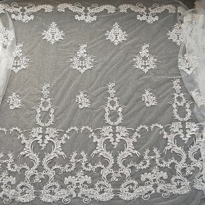 By The Yard Sequins Embroidery Flower Lace Fabric Tulle Bridal Lace Fabric Wedding Dress Fabric 51 inches Width