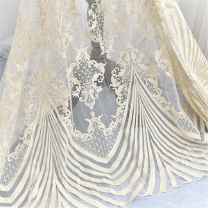 Luxury Sequin Lace Fabric, Tulle Embroidery Lace Fabric for Evening Gown, Prom Dress Fabric, Geometric Lace Fabric By the Yard