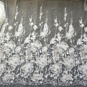 2019 New embroidered 3D flower bridal lace fabric by the yard, french tulle lace alencon lace fabric for wedding dress