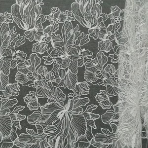 Exquisite Bridal Embroidery Flower Lace Fabric, Tulle Floral Lace Fabric For Wedding Dress, Bridal Veil Gown Dress Lace Fabric