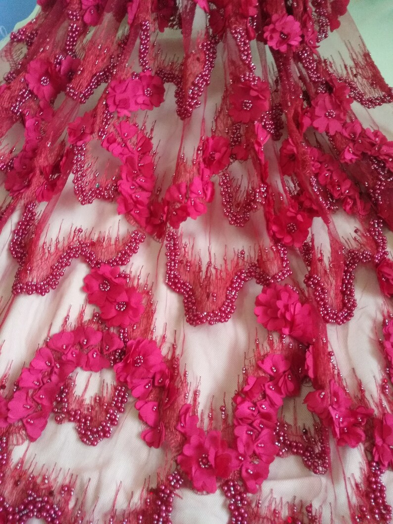 3D Lace Fabric Beaded Lace Fabric White Lace Fabric Hand Made Etsy