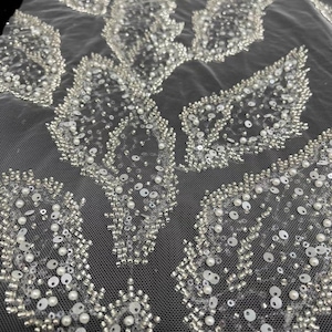 NEUE Ankunft Royal Perlen Embroidery Lace Stoff, 3D Perlen Tüll Brautkleid Spitze, Designer Couture Spitzenstoff, Perlen Stoff Bulk Lager