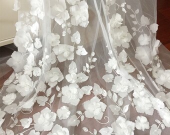 3D Floral Pearl Lace Fabric: Couture Wedding Dress Tulle, By The Yard