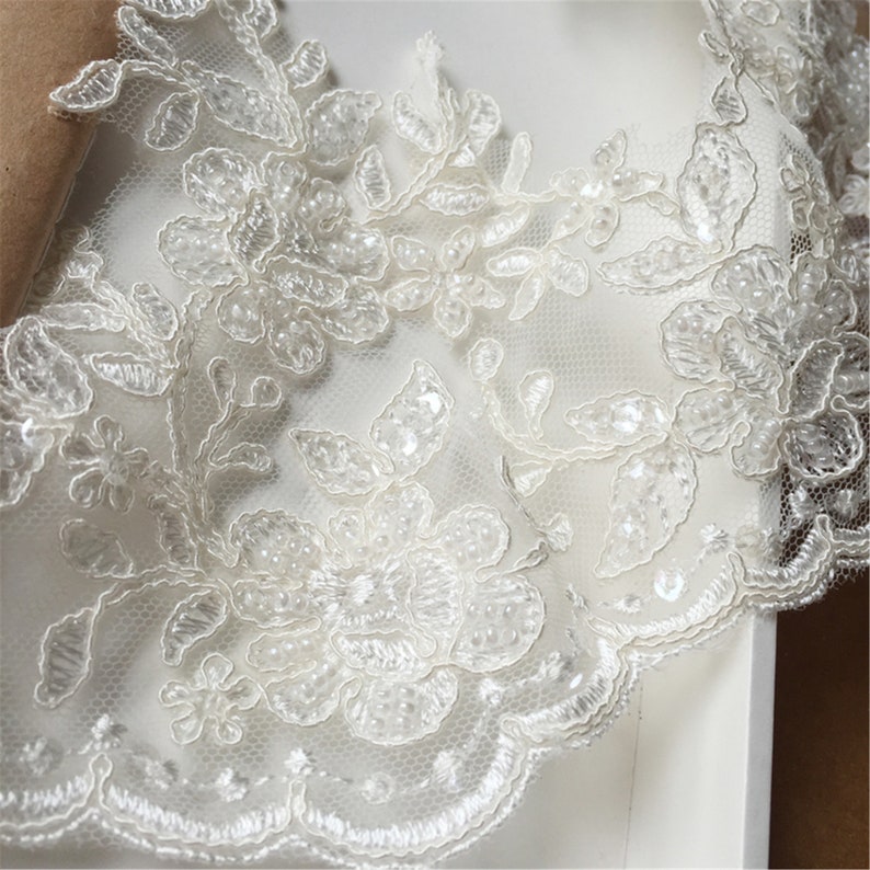 Tulle Embroidery Lace Trim By The Yard Wedding Dress Lace Trim Luxury 3D Beaded Lace Trim Bridal Veil Lace